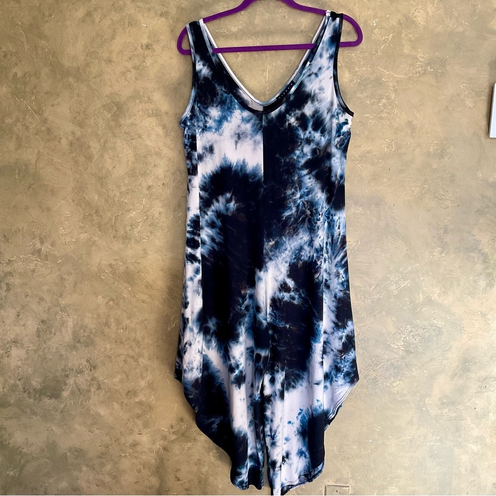 Tiana B Tie Dye Wide Leg Jumpsuit Sleeveless Boho Resort Wear Maximalist Blue M